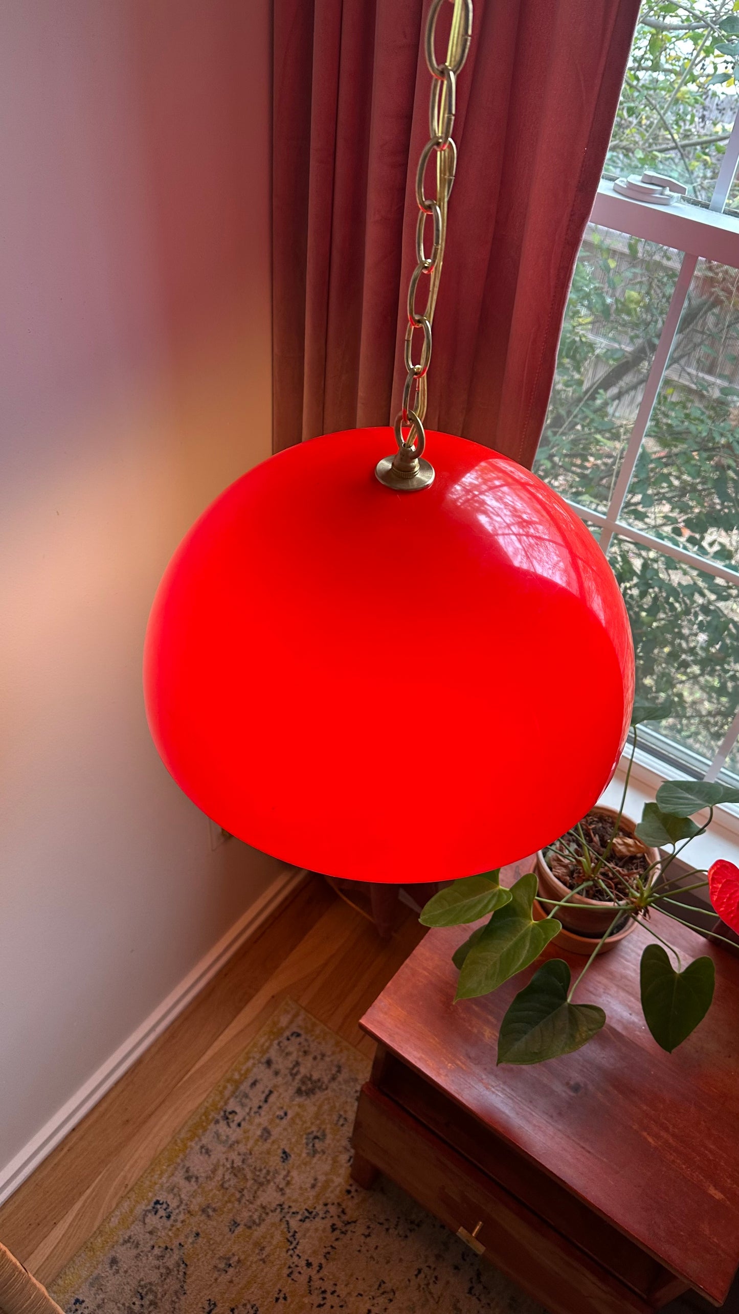 Red Hot Acrylic ‘70s Dome Swag Lamp