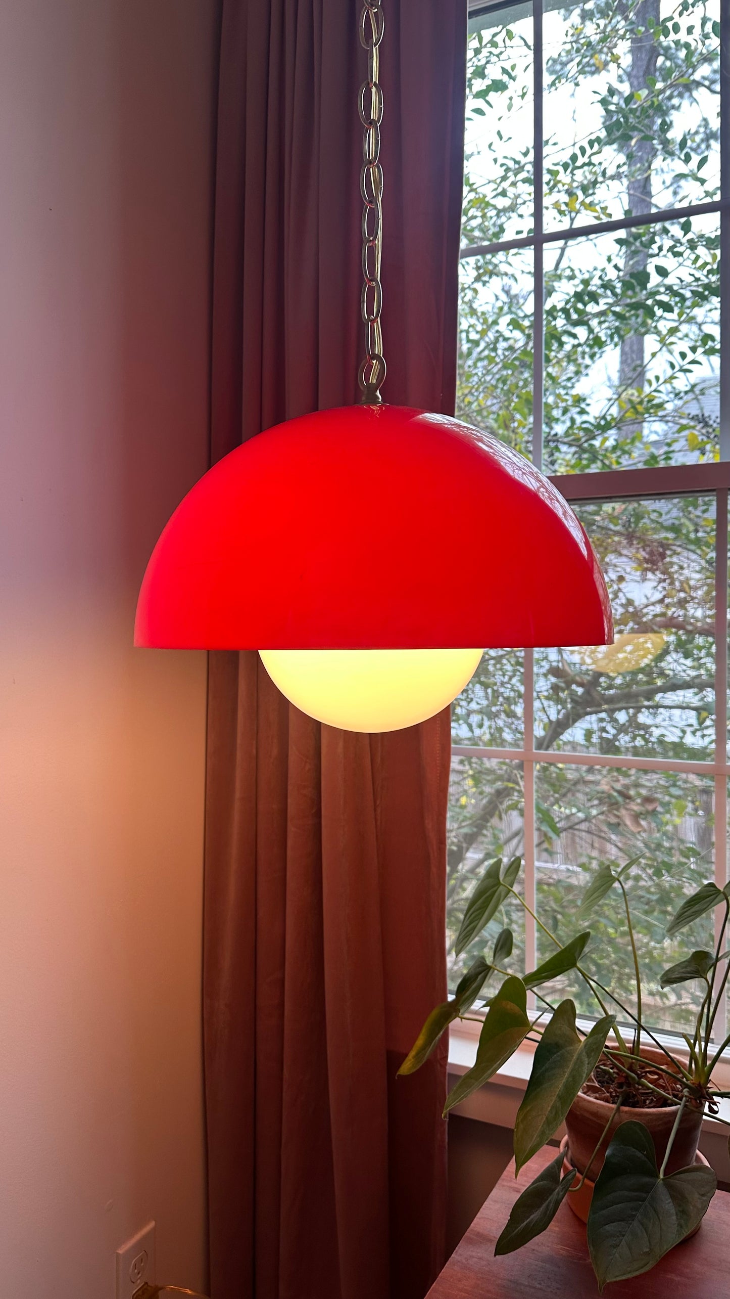 Red Hot Acrylic ‘70s Dome Swag Lamp
