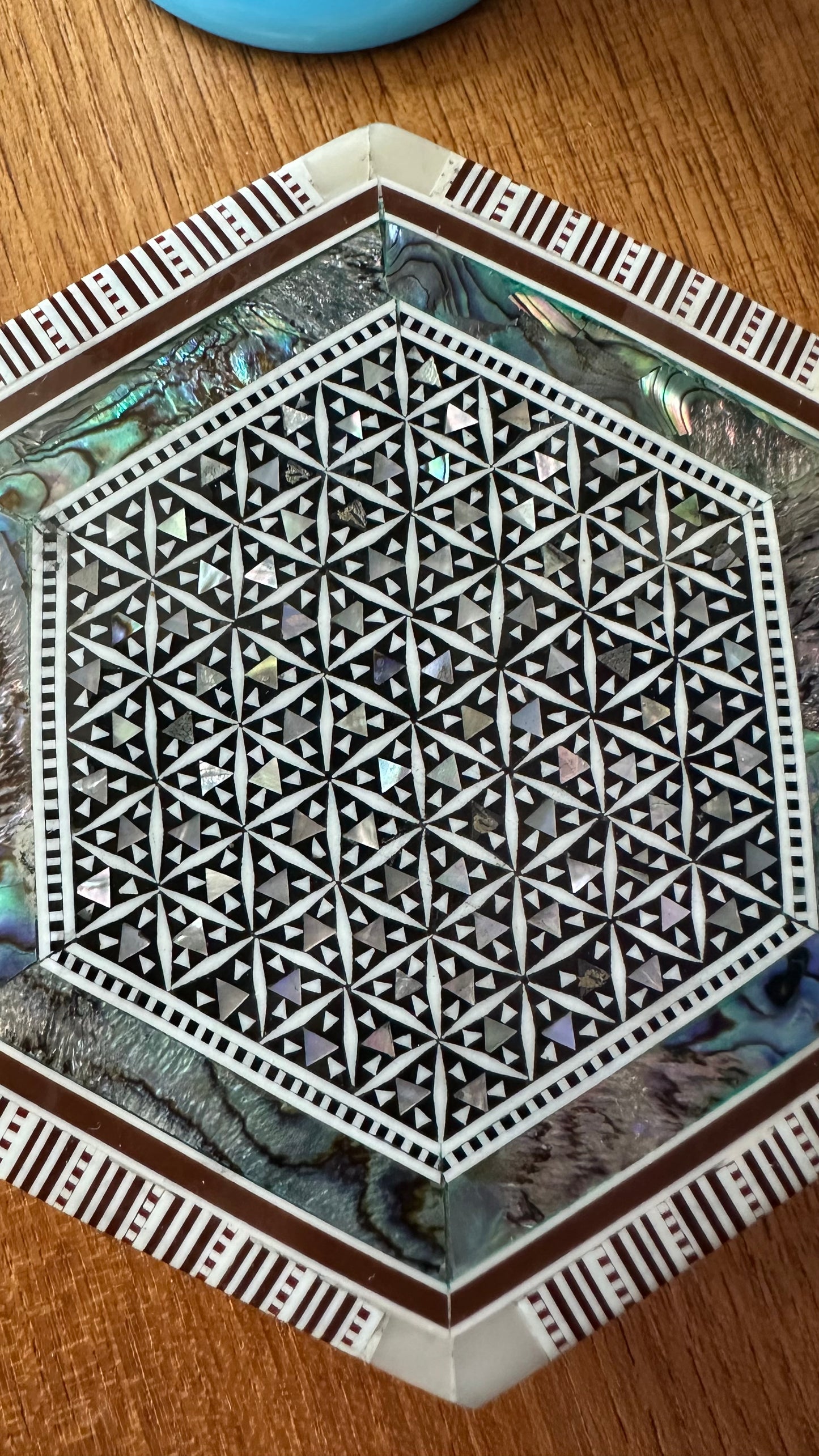 Egyptian Inlaid Mother of Pearl Hexagonal Jewelry Box