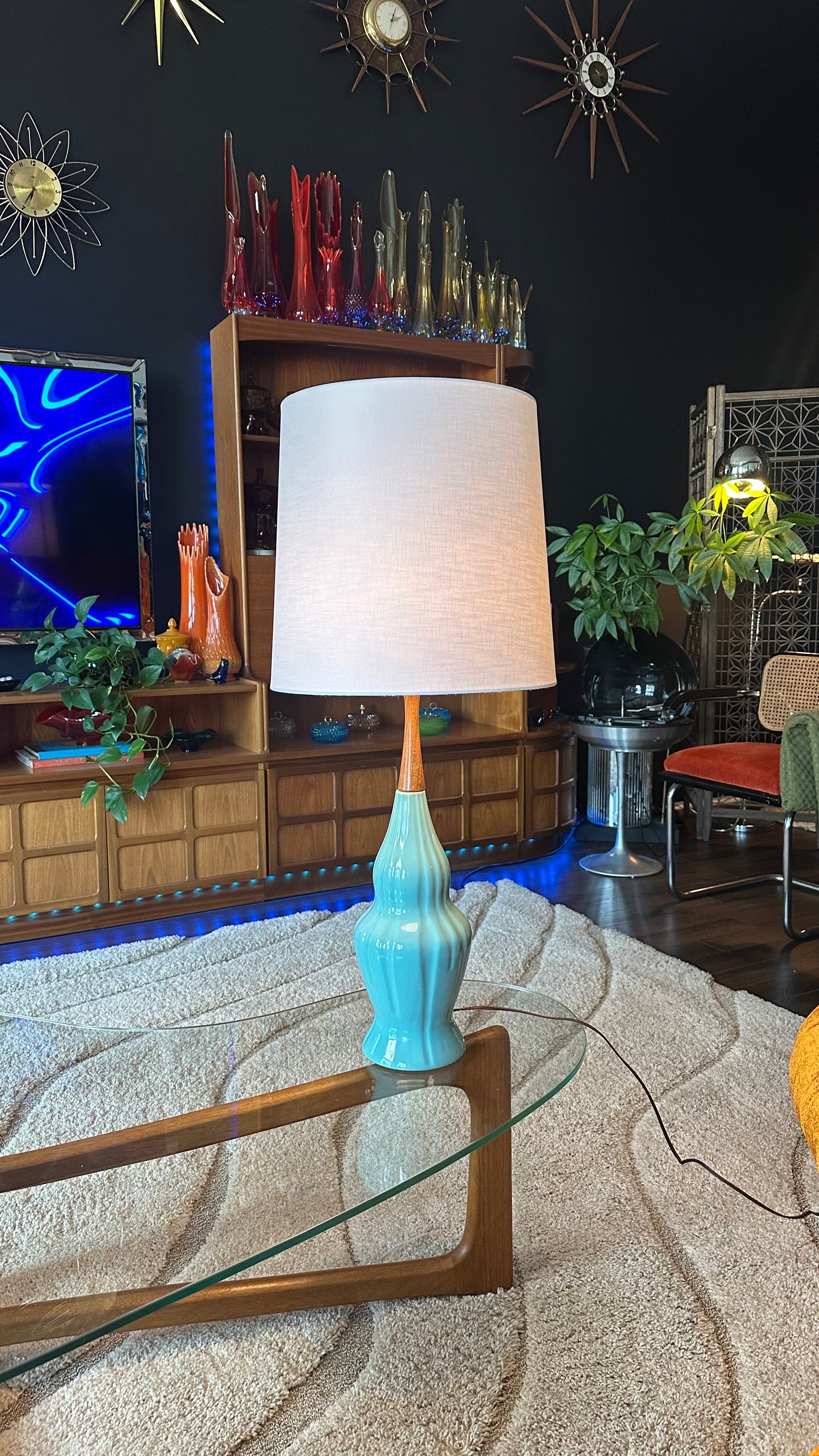 1950s Kron Turquoise Blue Table Lamp