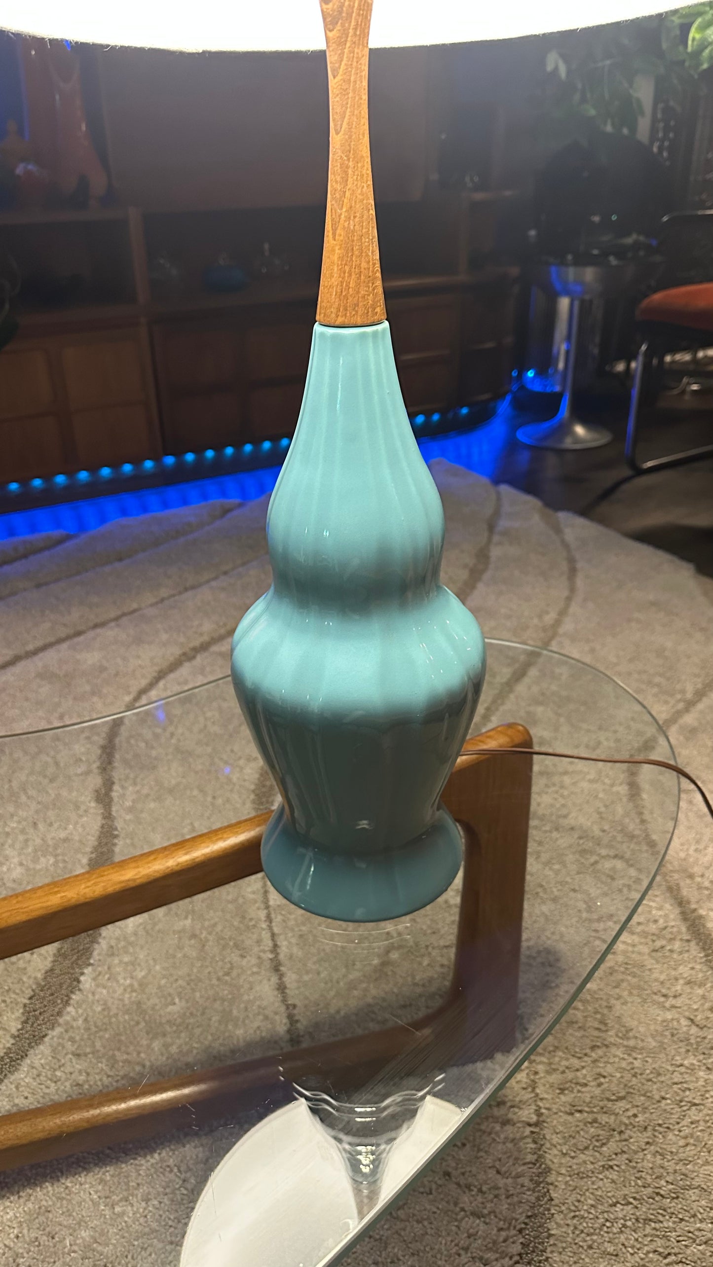 1950s Kron Turquoise Blue Table Lamp