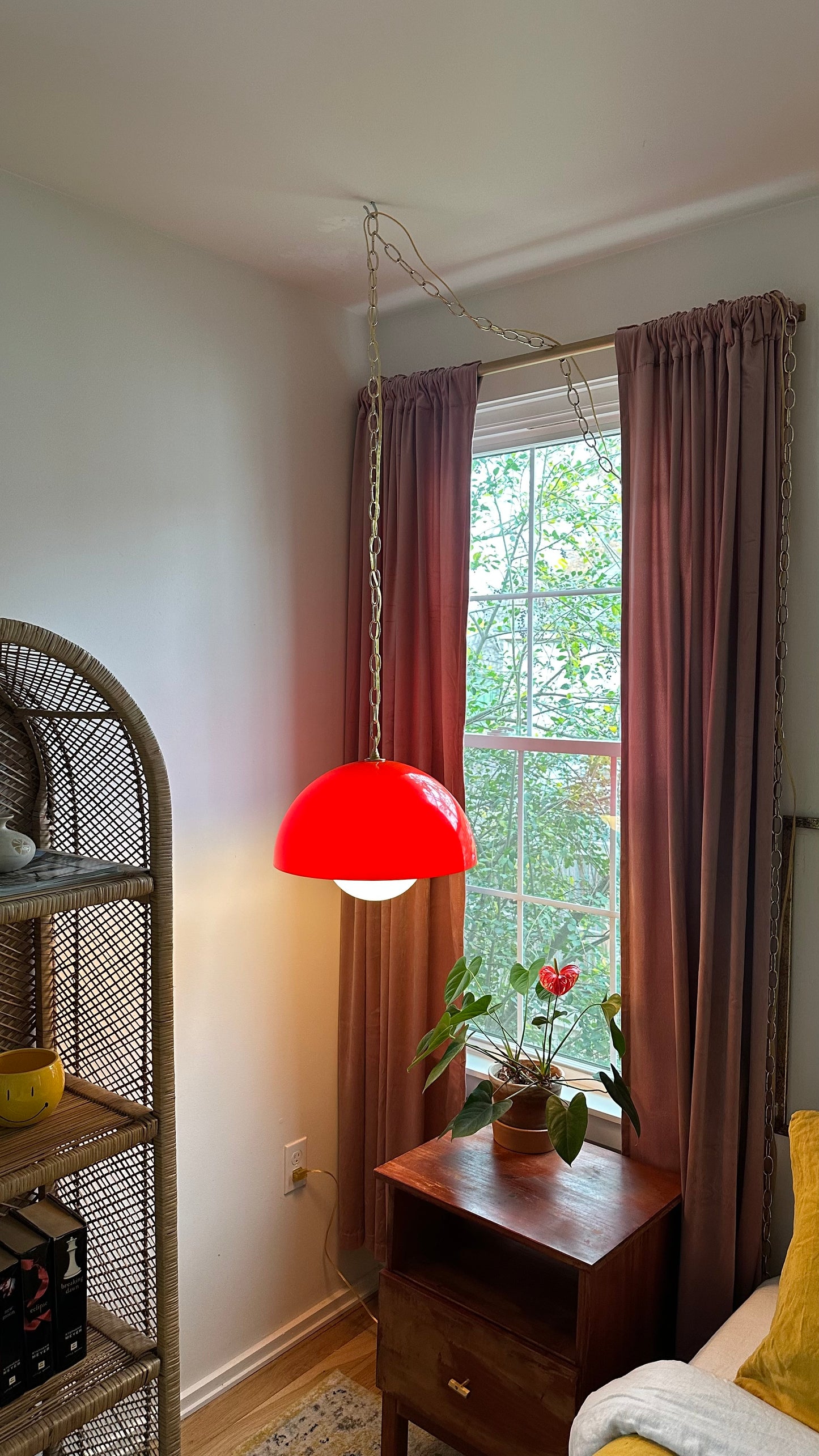Red Hot Acrylic ‘70s Dome Swag Lamp