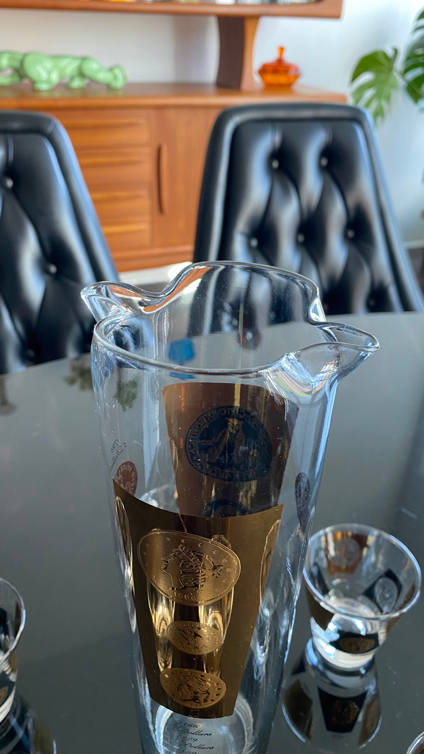1960s MCM 22k Gold Cera Coin Pitcher & Shot Glasses Set