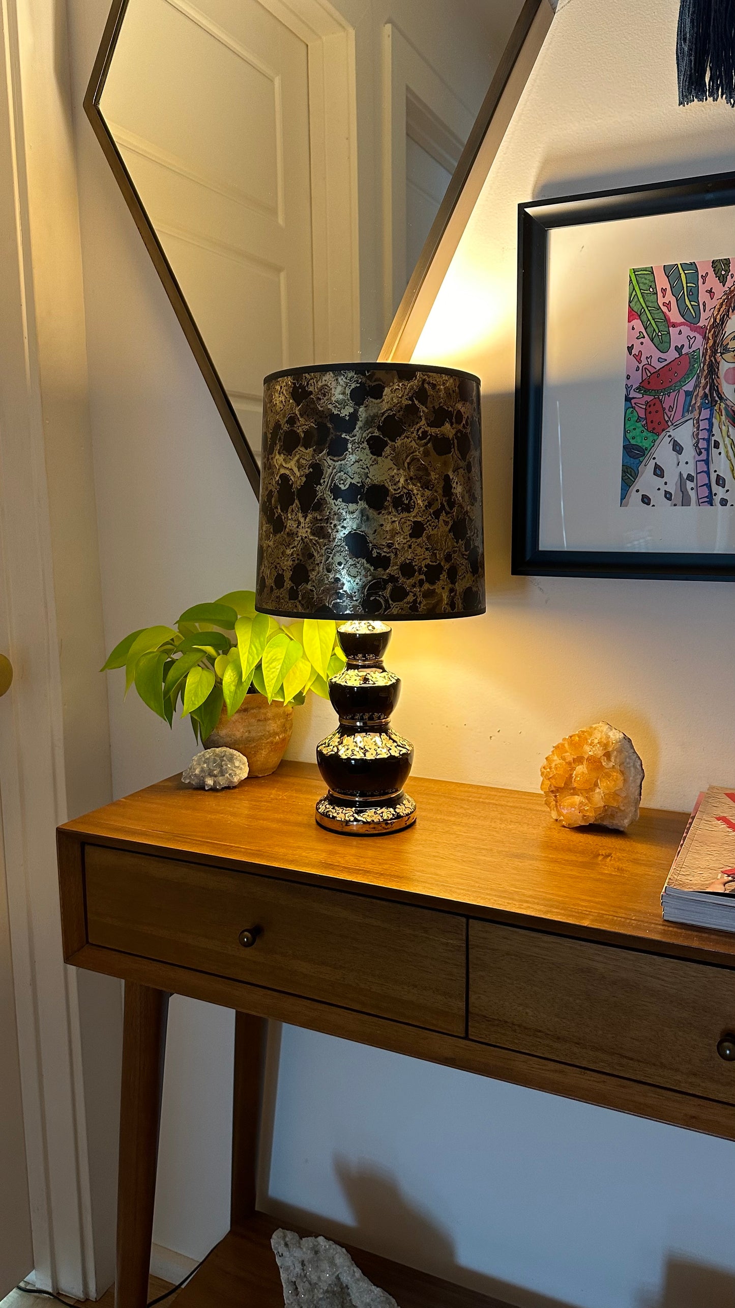 Mid-Century Gold Drip Glazed Ceramic Lamp