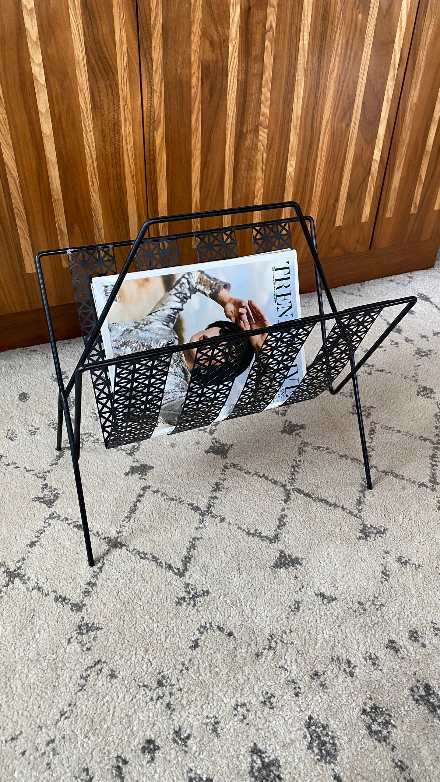 Mid-Century Black Metal Magazine Rack