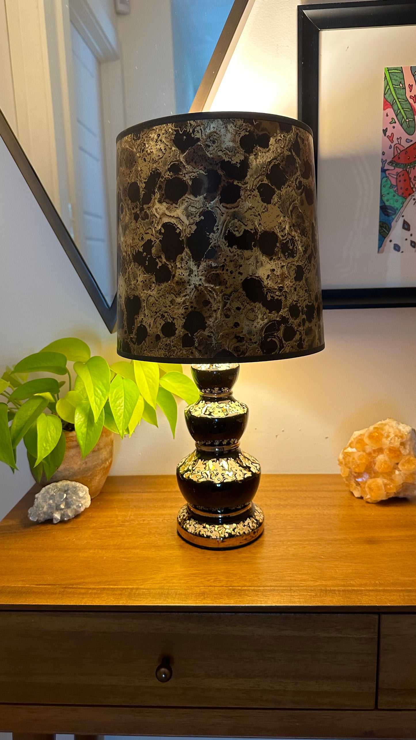 Mid-Century Gold Drip Glazed Ceramic Lamp