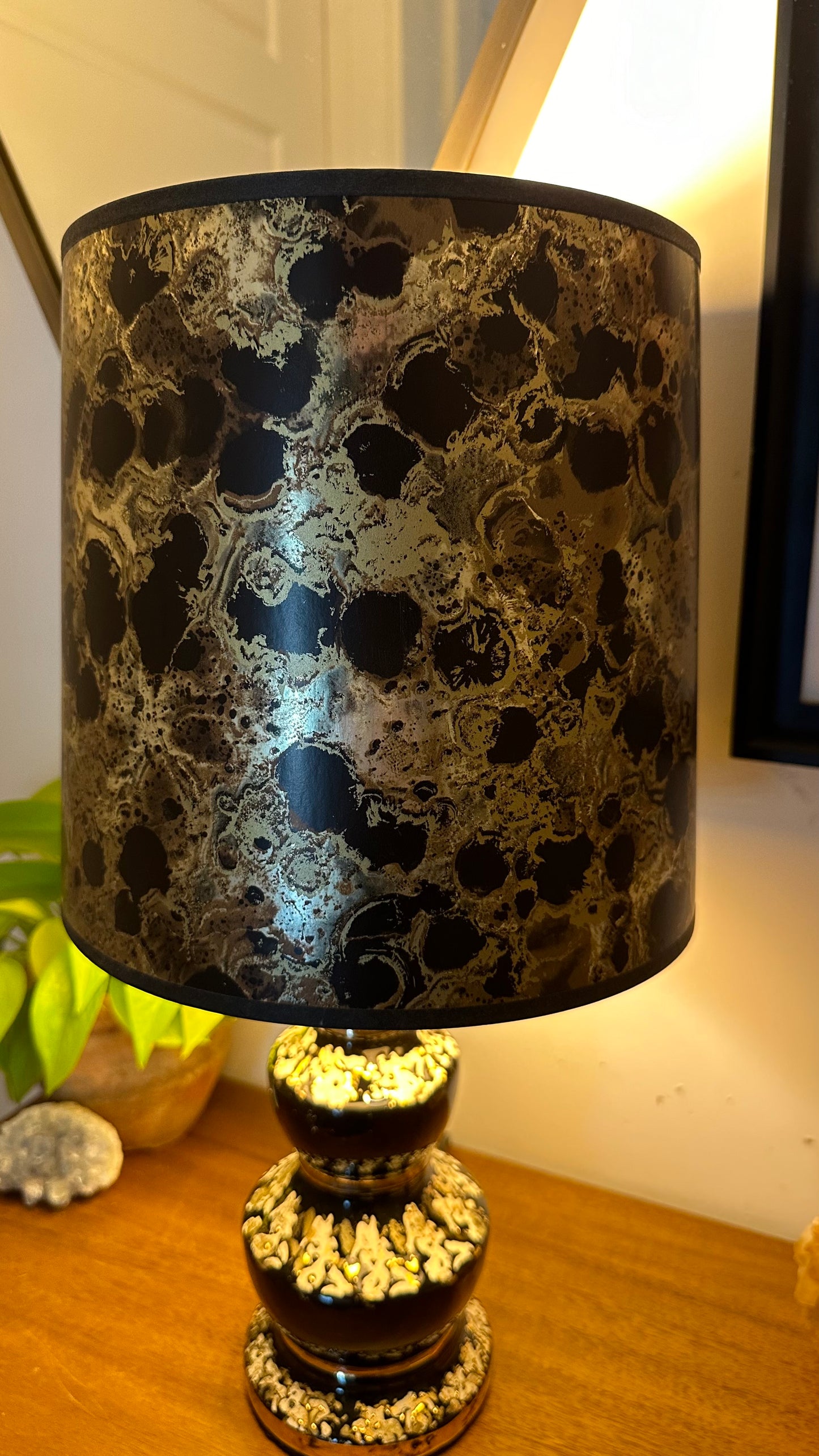 Mid-Century Gold Drip Glazed Ceramic Lamp