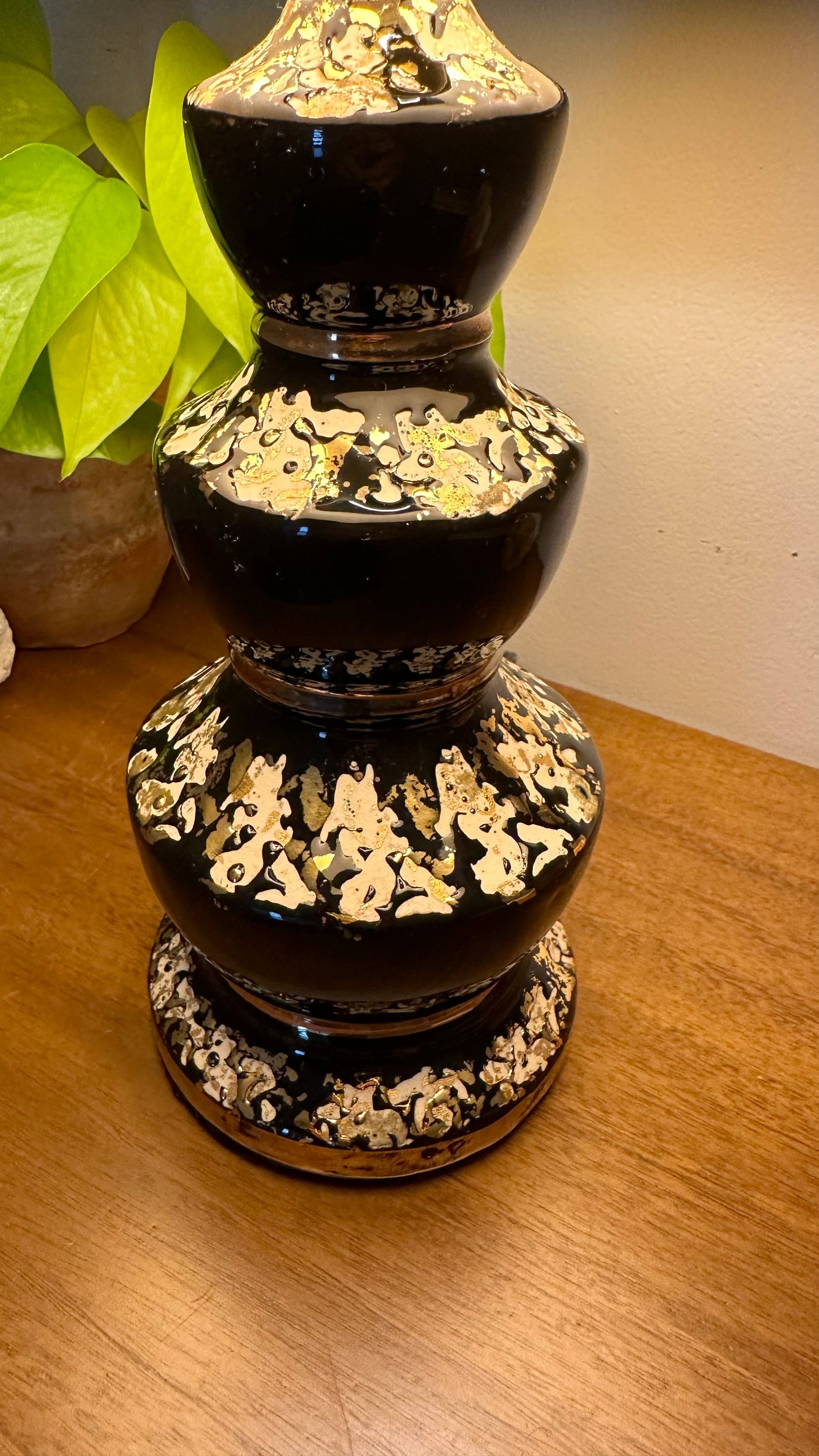 Mid-Century Gold Drip Glazed Ceramic Lamp