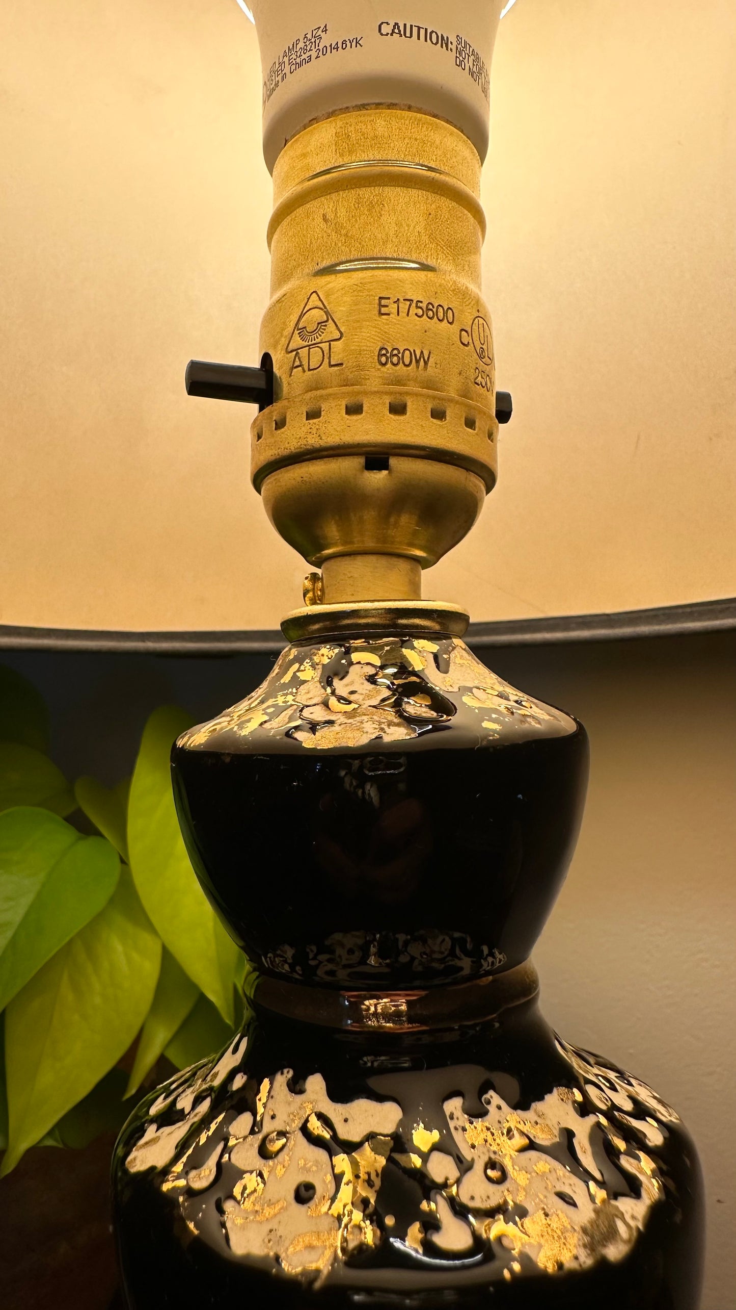 Mid-Century Gold Drip Glazed Ceramic Lamp