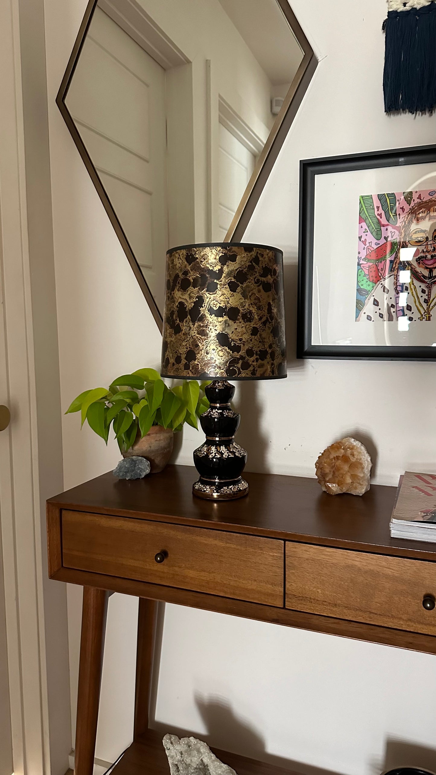 Mid-Century Gold Drip Glazed Ceramic Lamp