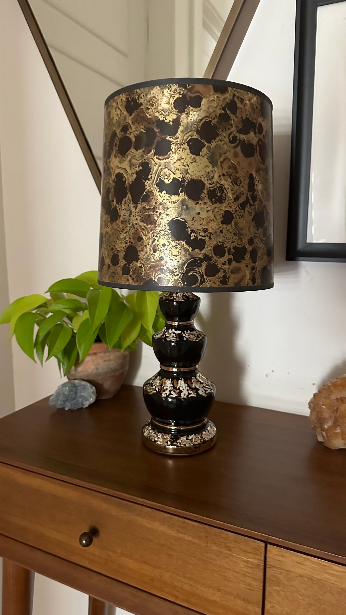 Mid-Century Gold Drip Glazed Ceramic Lamp