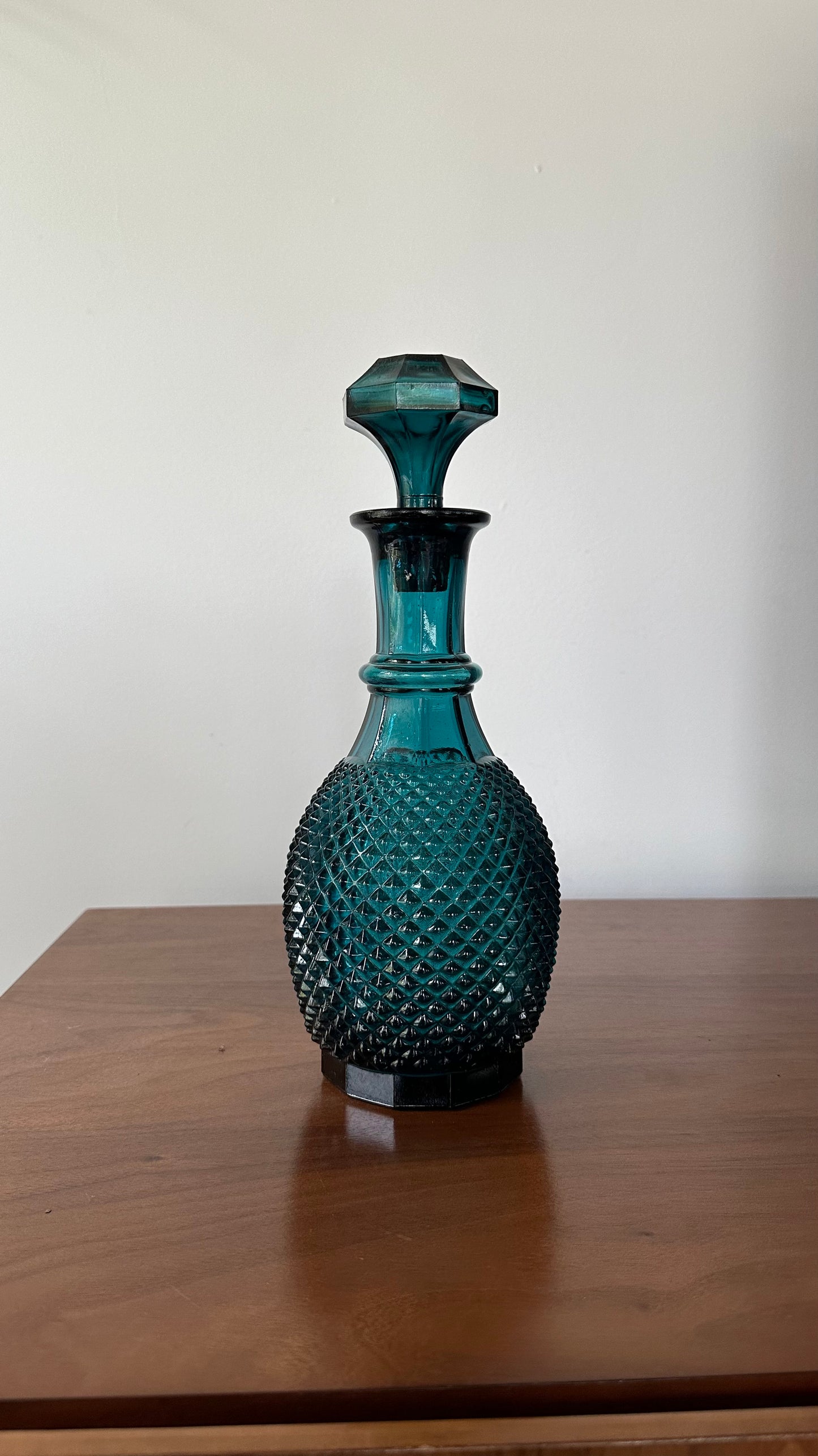 Teal Blue Glass Whiskey Decanter