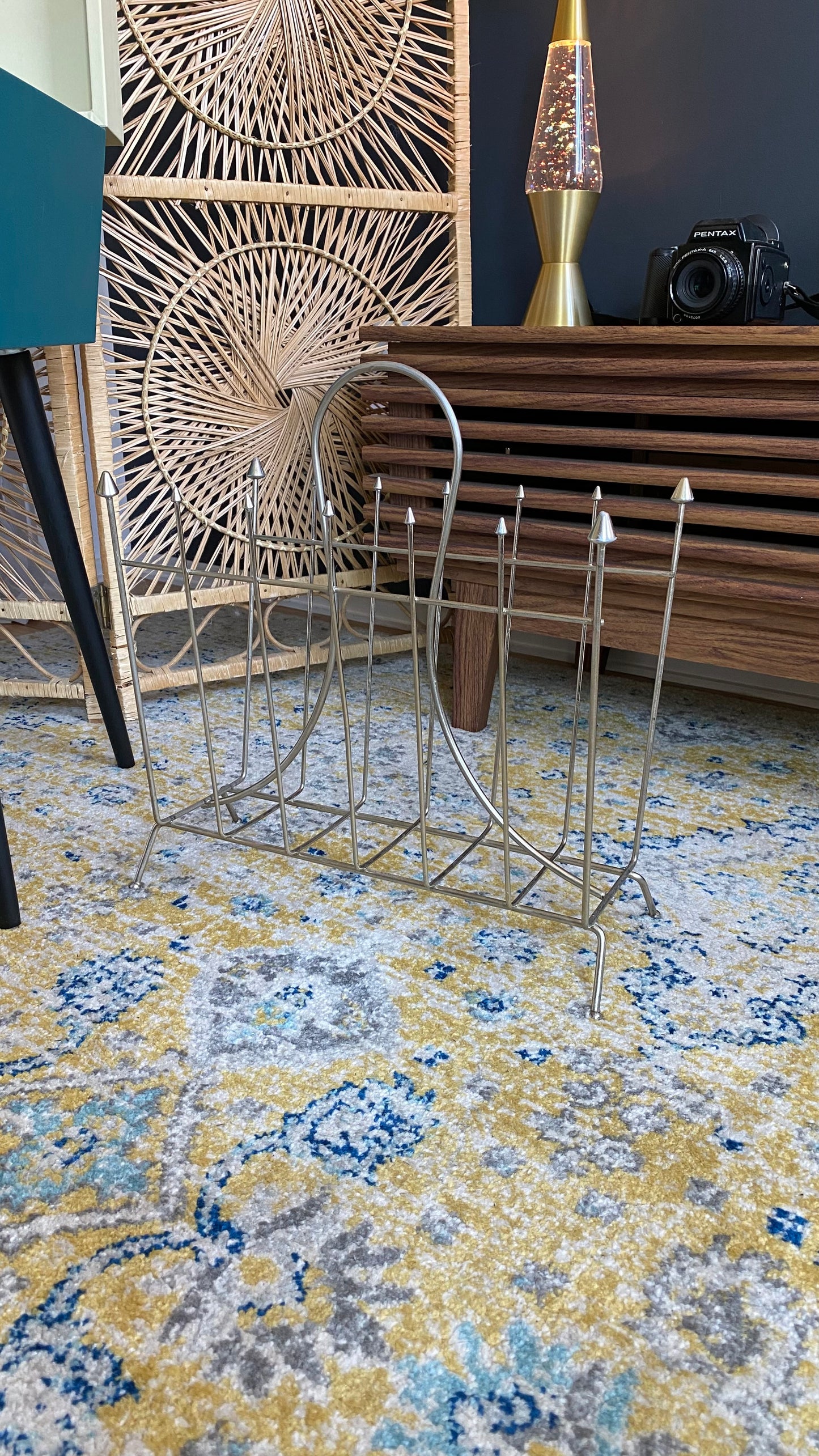 Vintage Silver Pointed Record or Magazine Rack