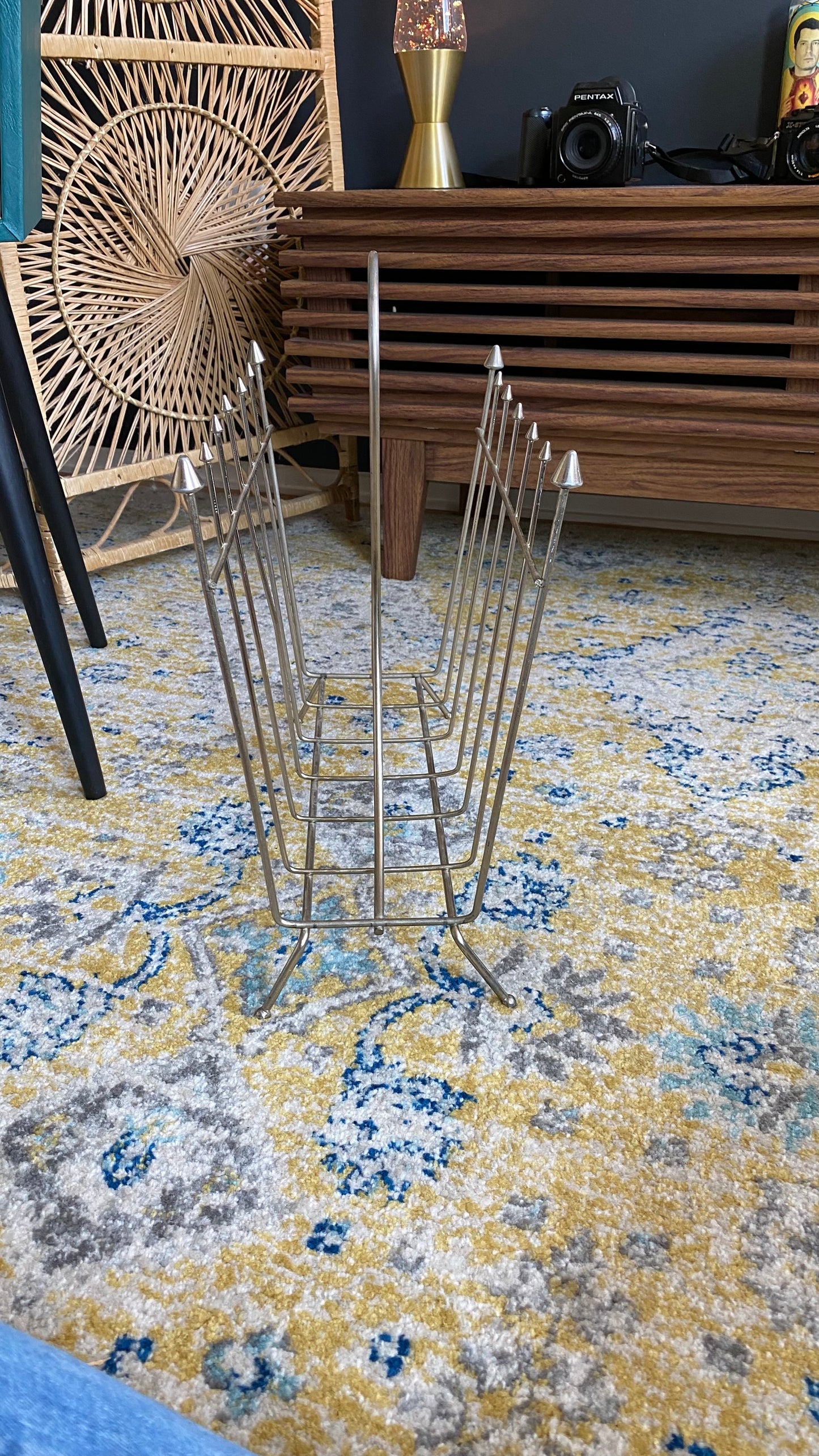 Vintage Silver Pointed Record or Magazine Rack