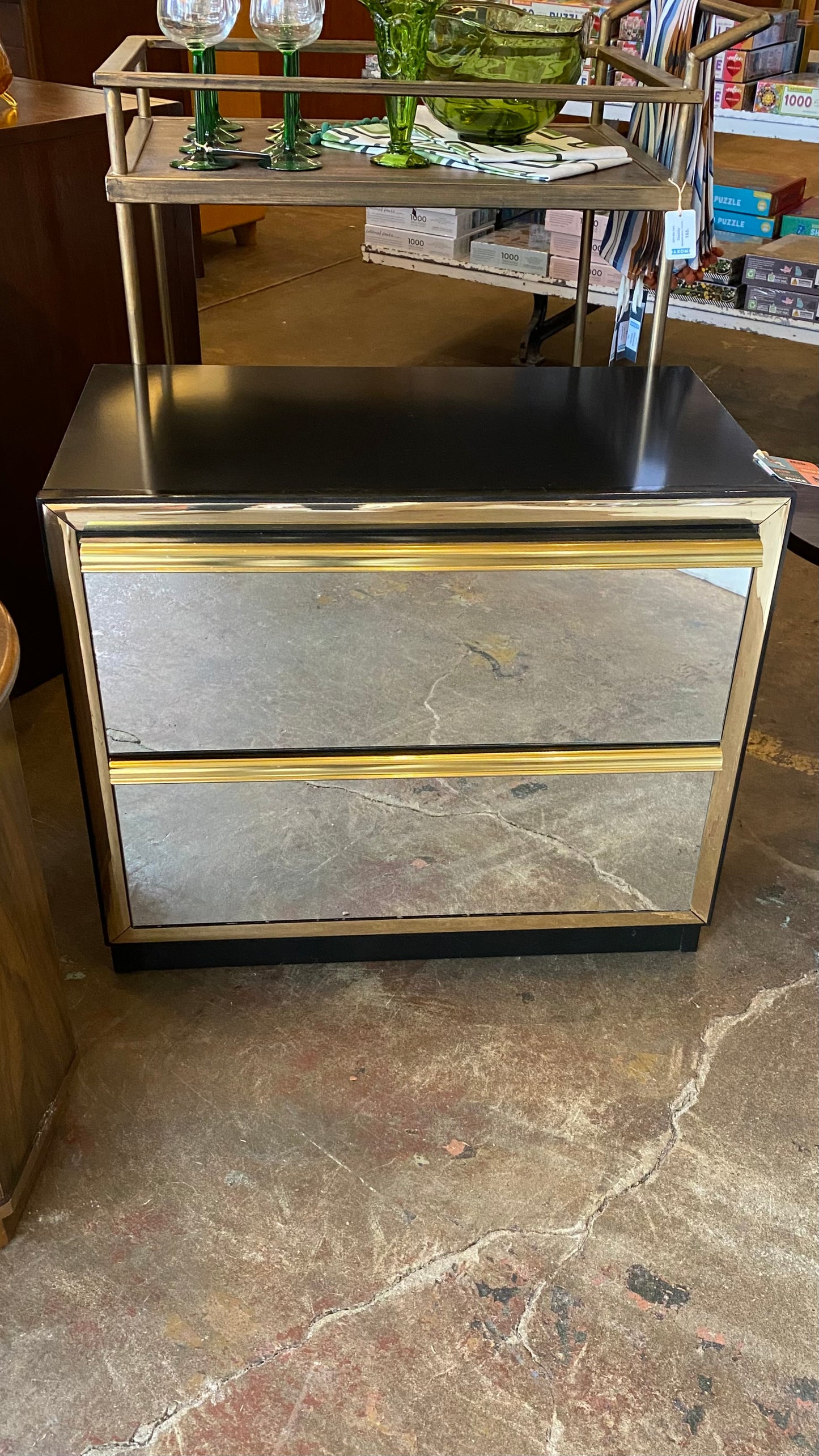 Vintage Bassett Glam Mirrored Front Night Stand