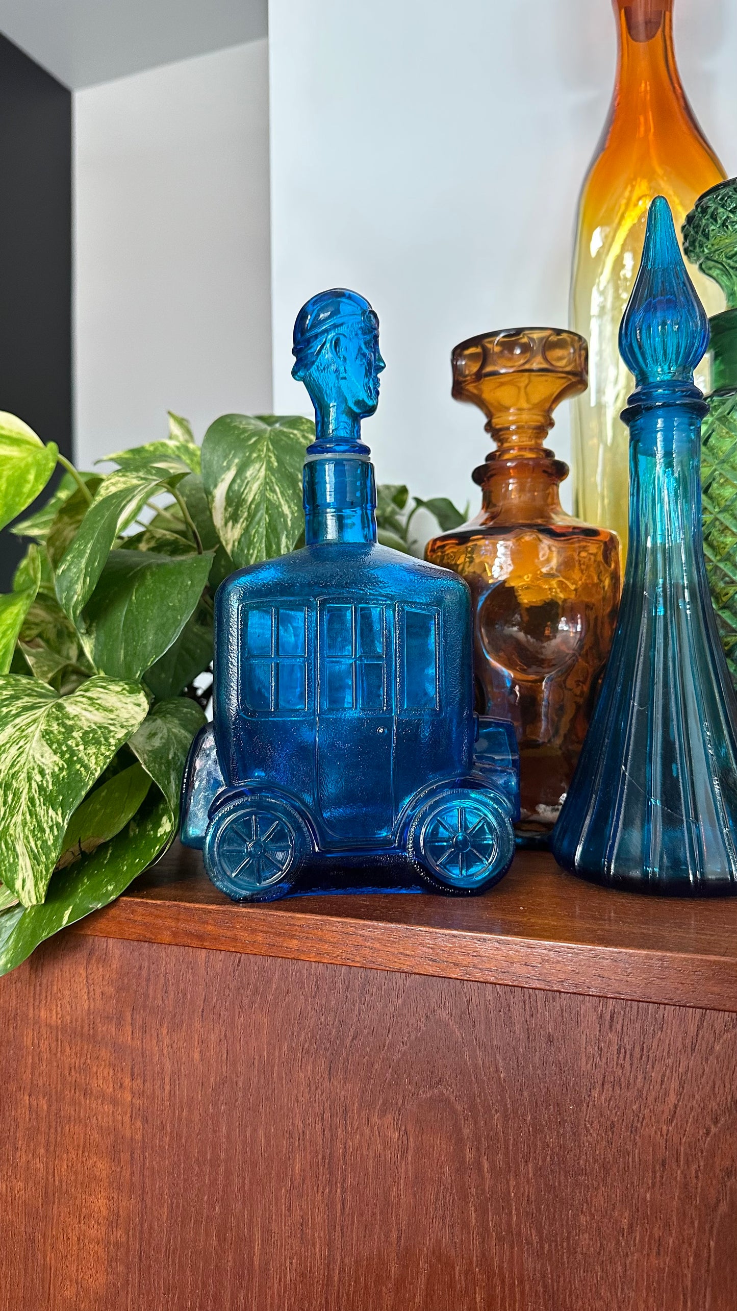 Race Car & Driver Blue Glass Decanter