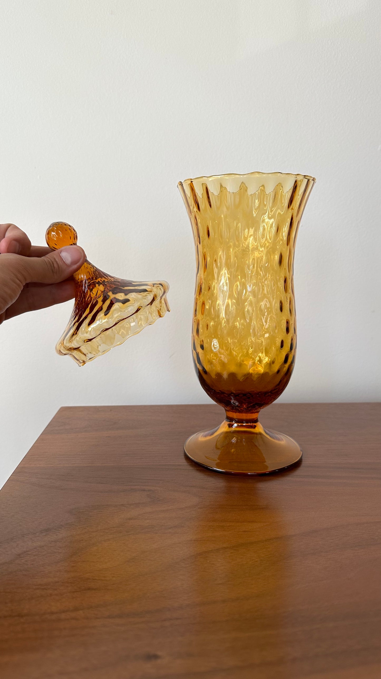 Vintage Amber Empoli Glass Apothecary Jar