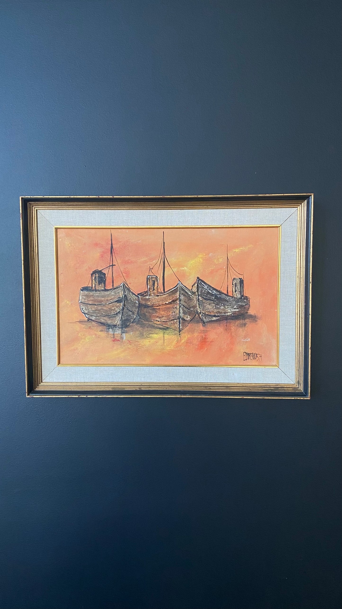 Vintage Mid-Century Ship Original Painting