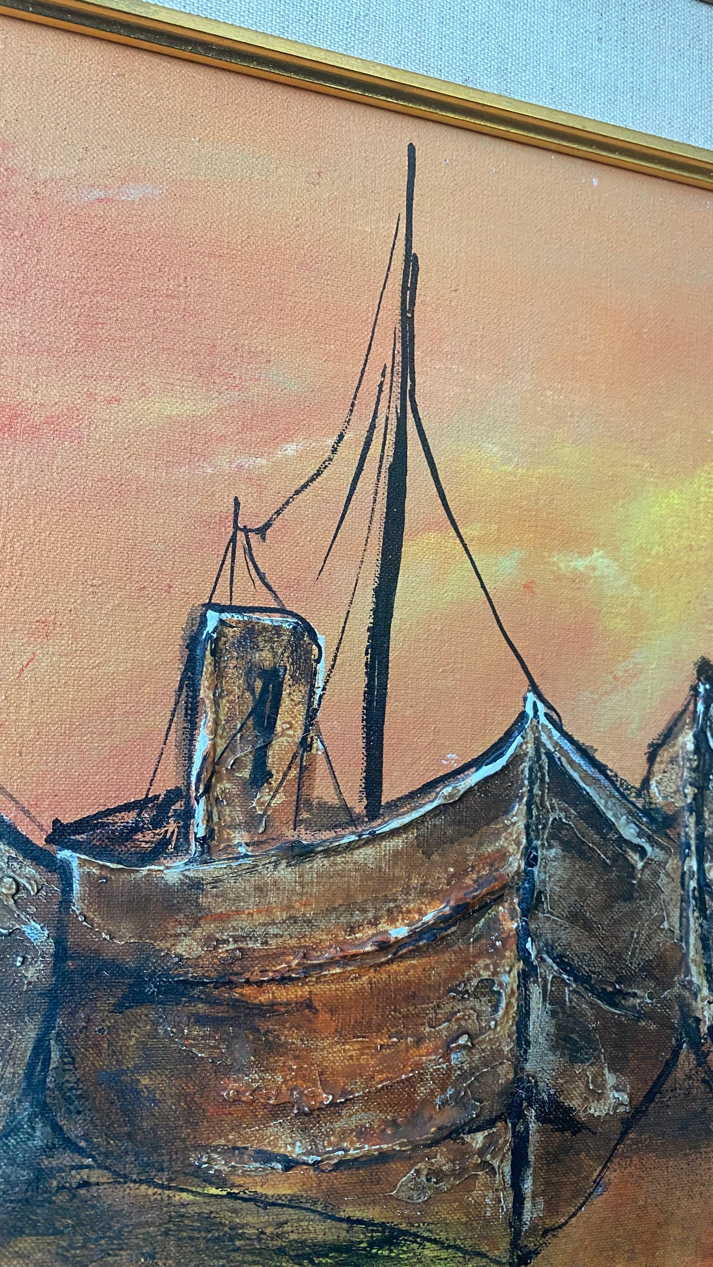 Vintage Mid-Century Ship Original Painting