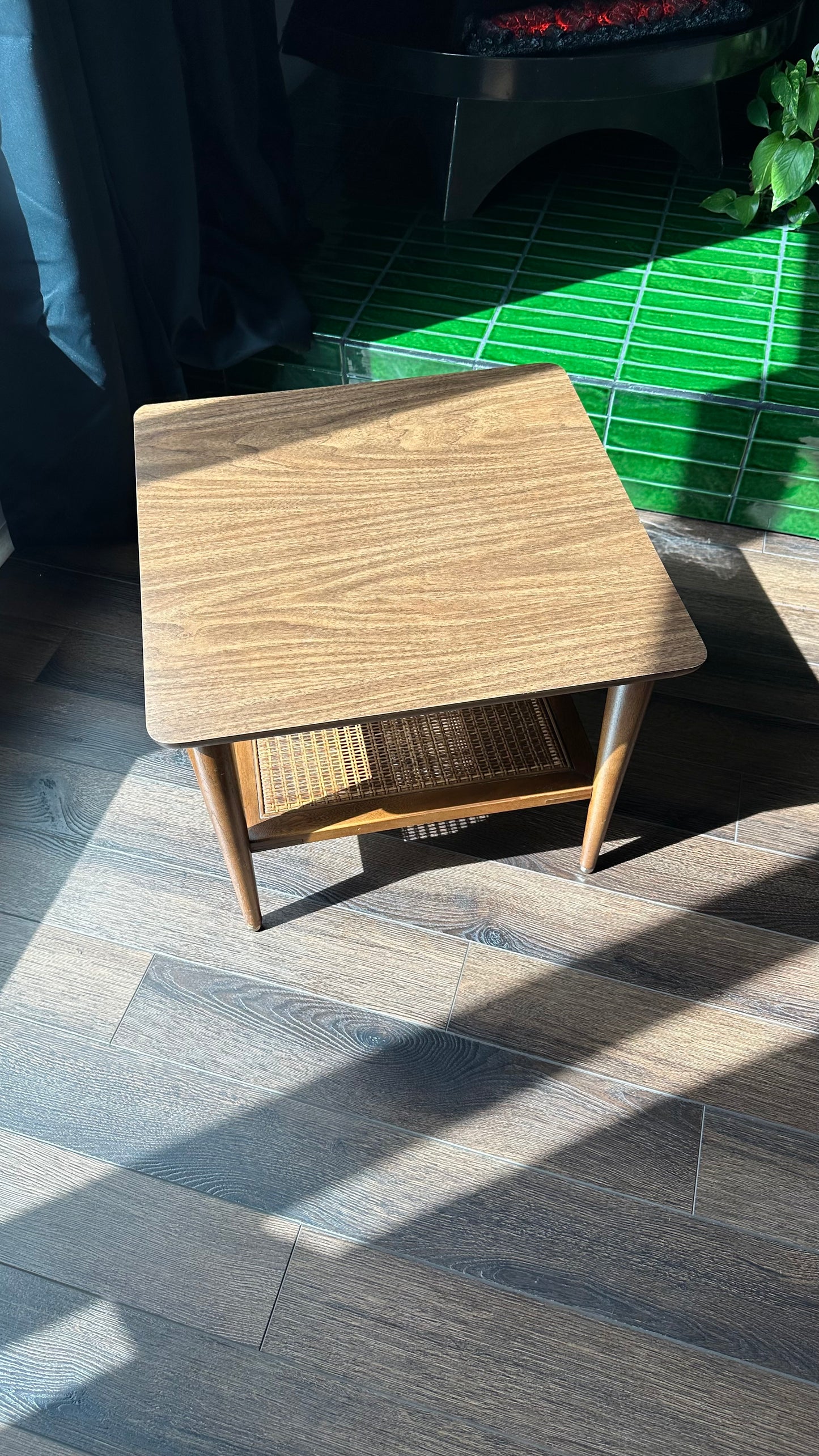 1965 Lane End Table w/ Woven Cane Shelf