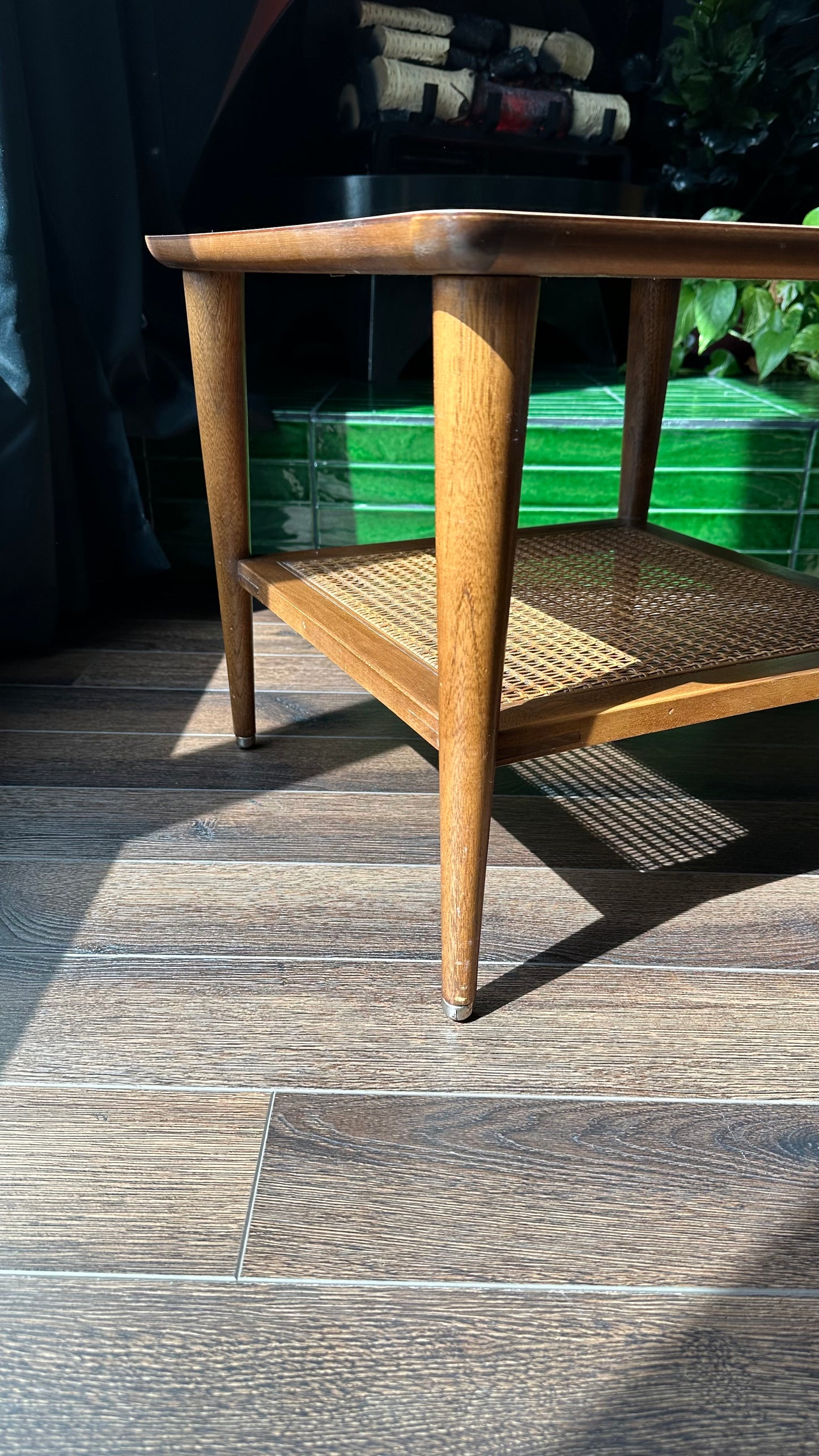 1965 Lane End Table w/ Woven Cane Shelf