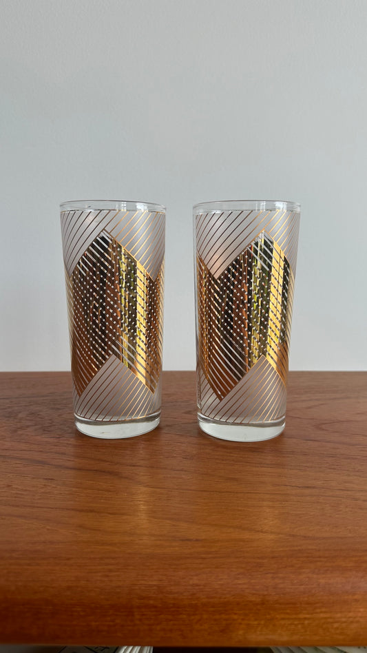 Pair of Gold Leaf & Frosted Culver Chevron Glasses