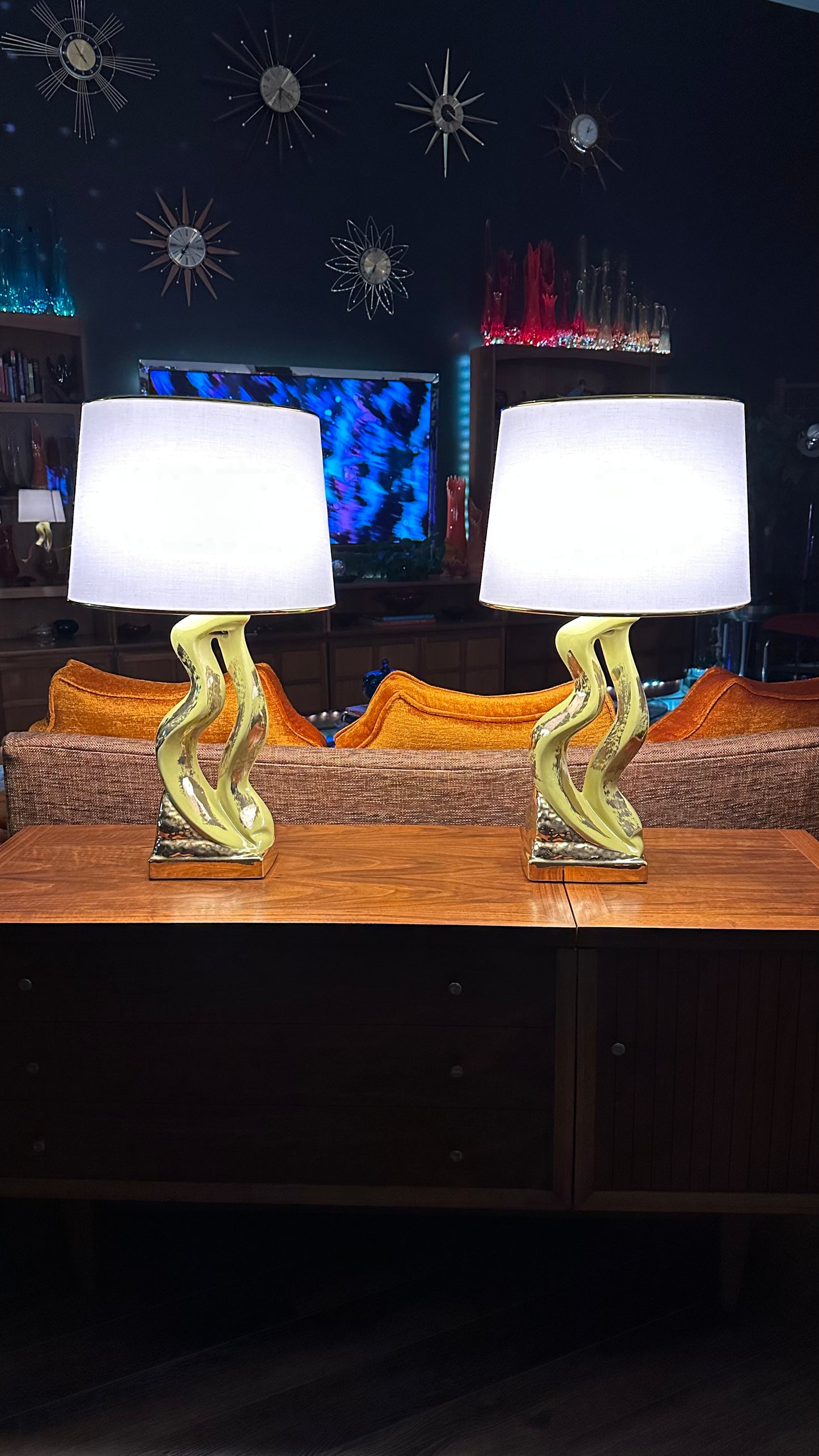 Pair of Funky Mid-Century Ceramic Lamps