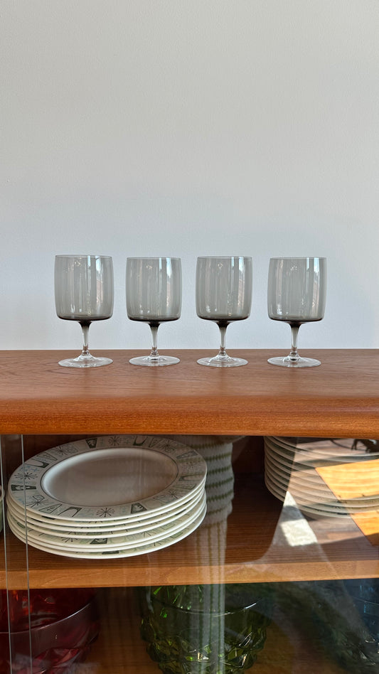 Set of Four West German Smokey Crystal Wine Goblets