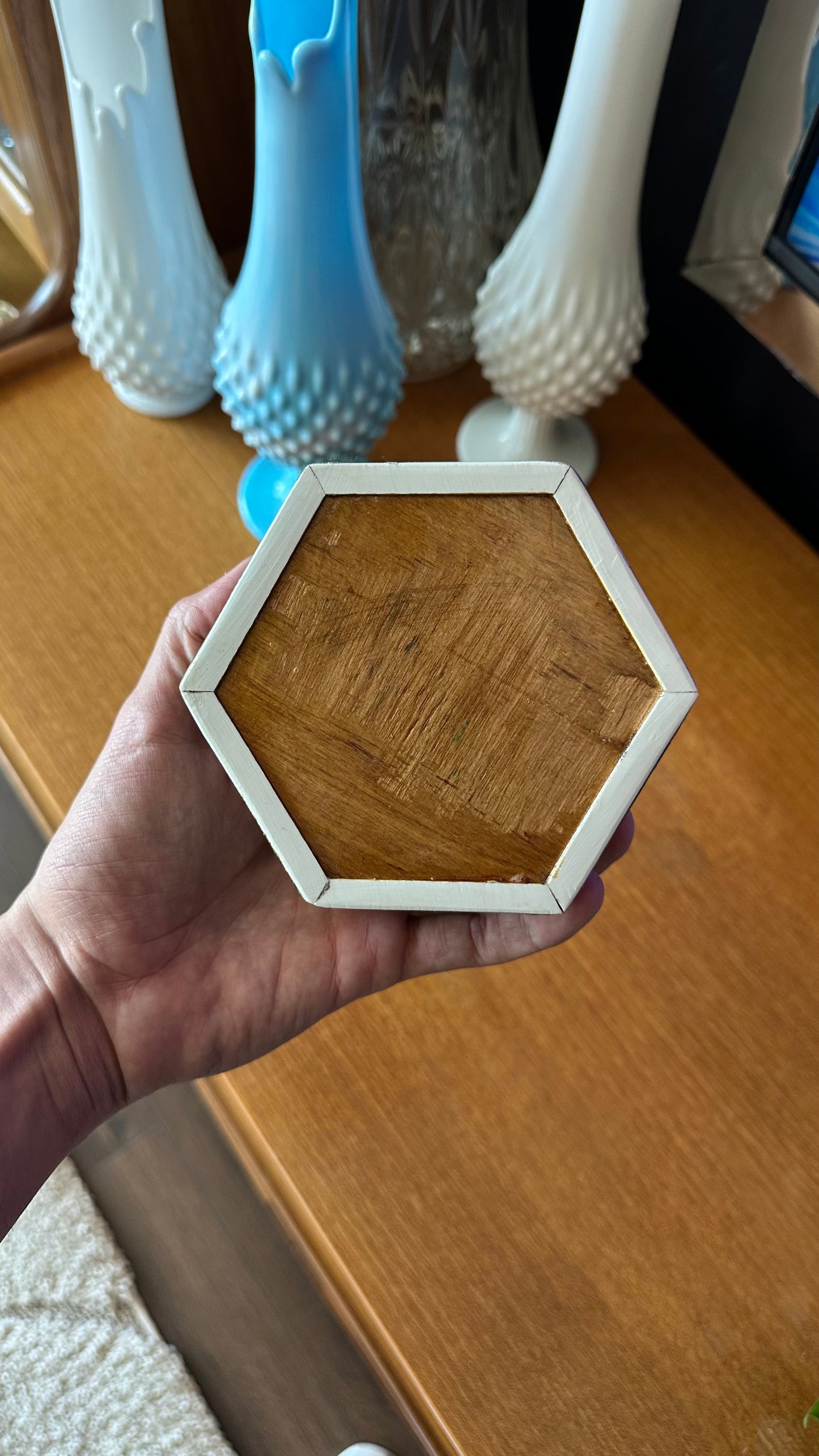 Egyptian Inlaid Mother of Pearl Hexagonal Jewelry Box