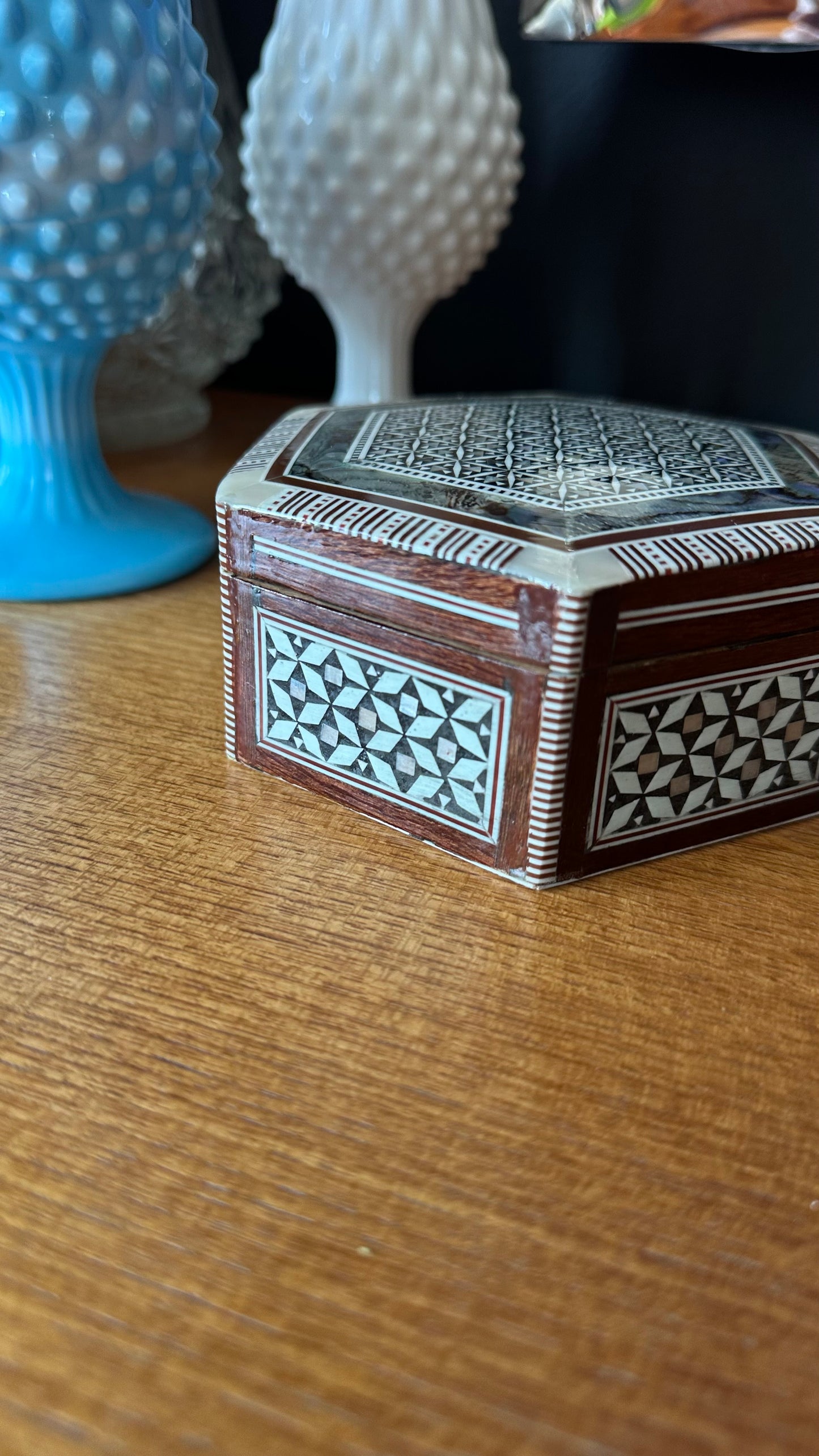 Egyptian Inlaid Mother of Pearl Hexagonal Jewelry Box