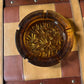 L.E. Smith Sand Scroll Amber Glass Ashtray