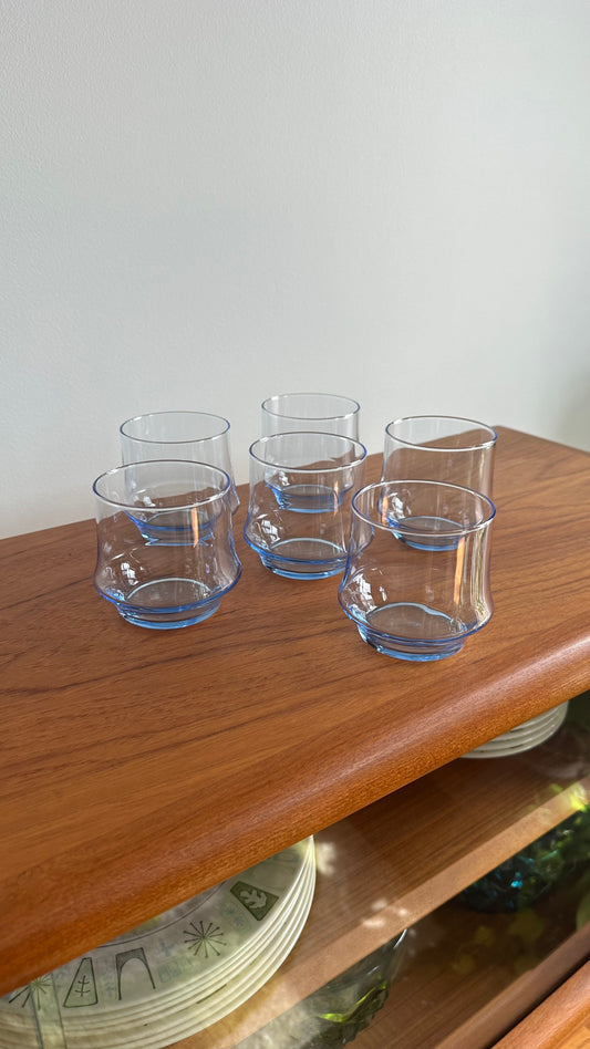 Set of Six Libbey Azure Blue Improptu Short Drinking Glasses