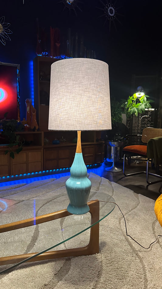 1950s Kron Turquoise Blue Table Lamp