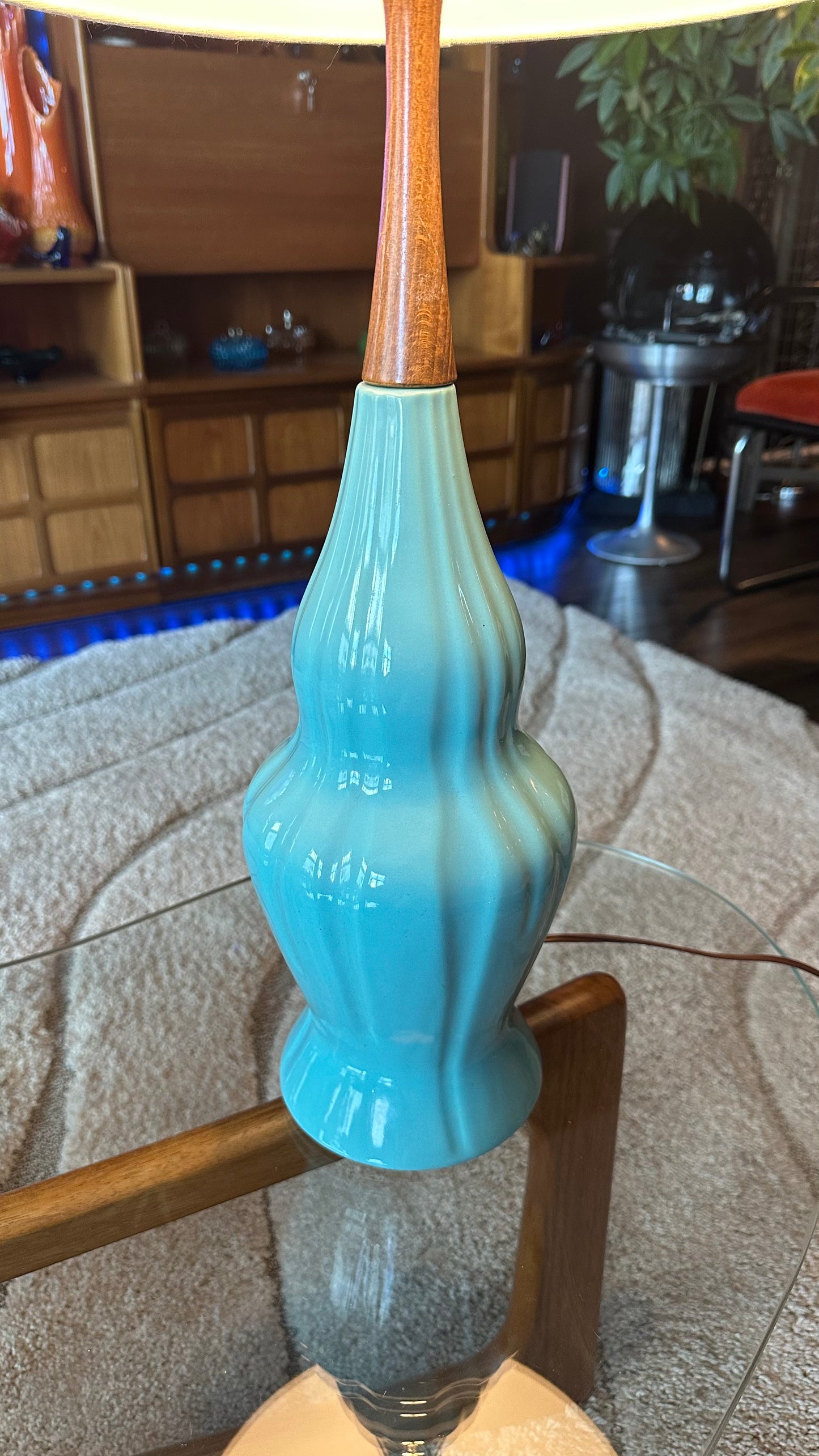 1950s Kron Turquoise Blue Table Lamp
