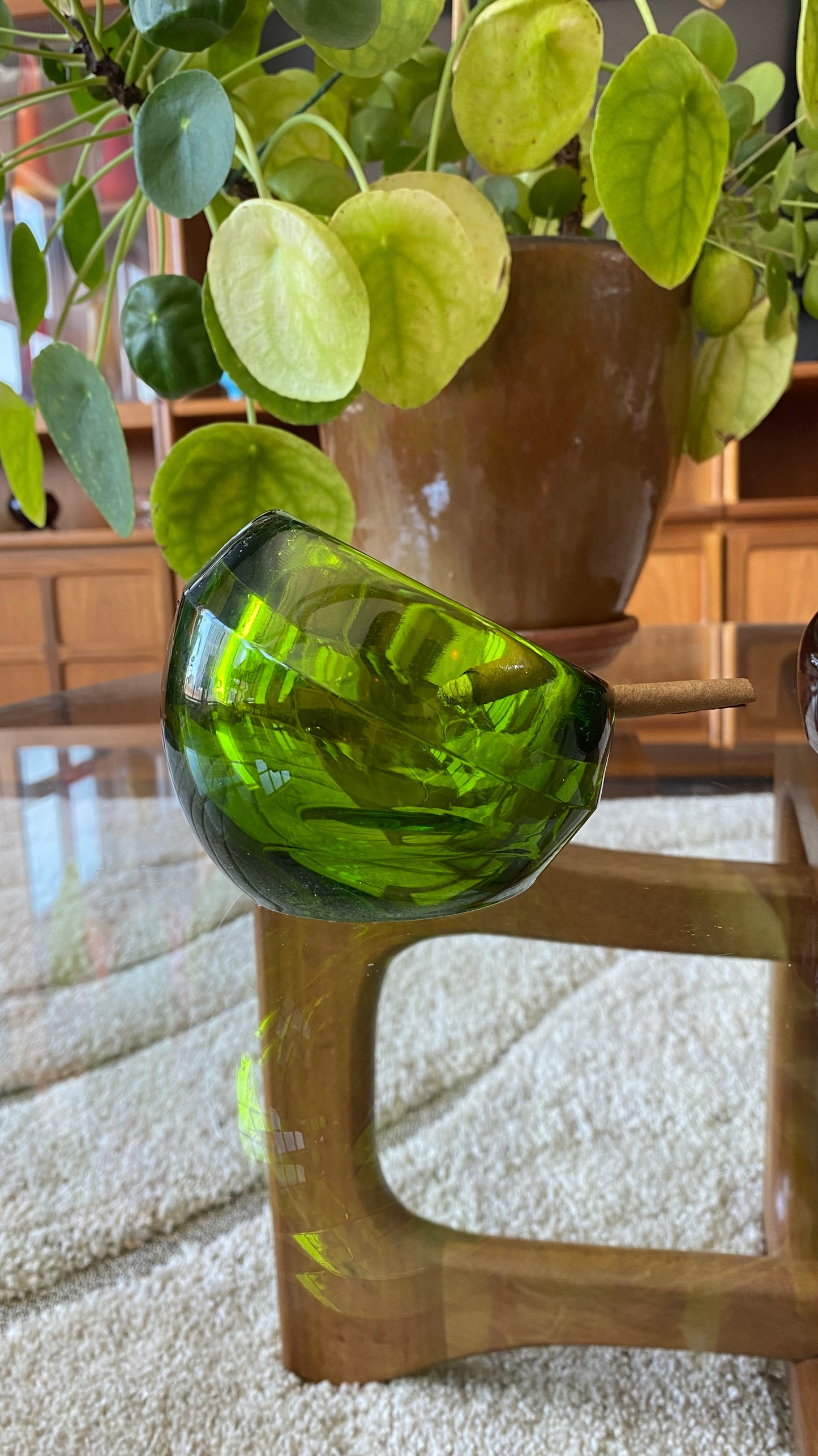 1960s Green Viking Glass Orb Ashtray