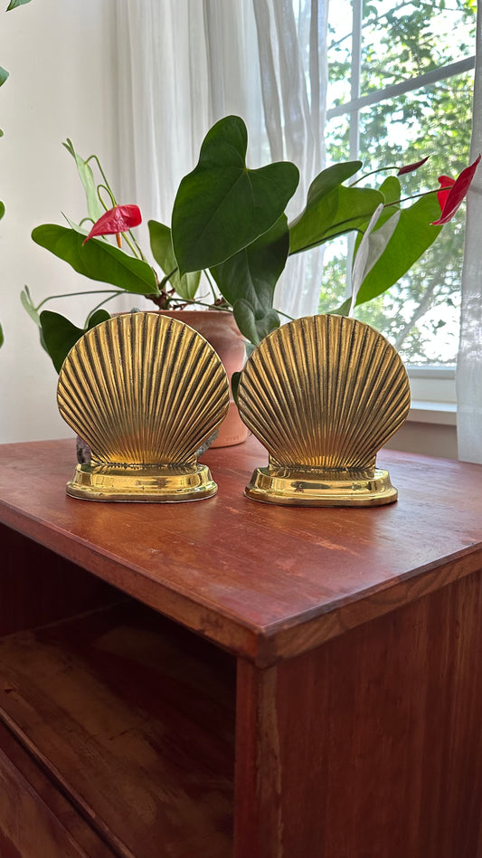 Vintage Brass Sea Shell Bookends.
