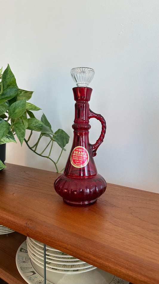Murano Glass Genie Bottle Decanter in Red, Purple and Clear