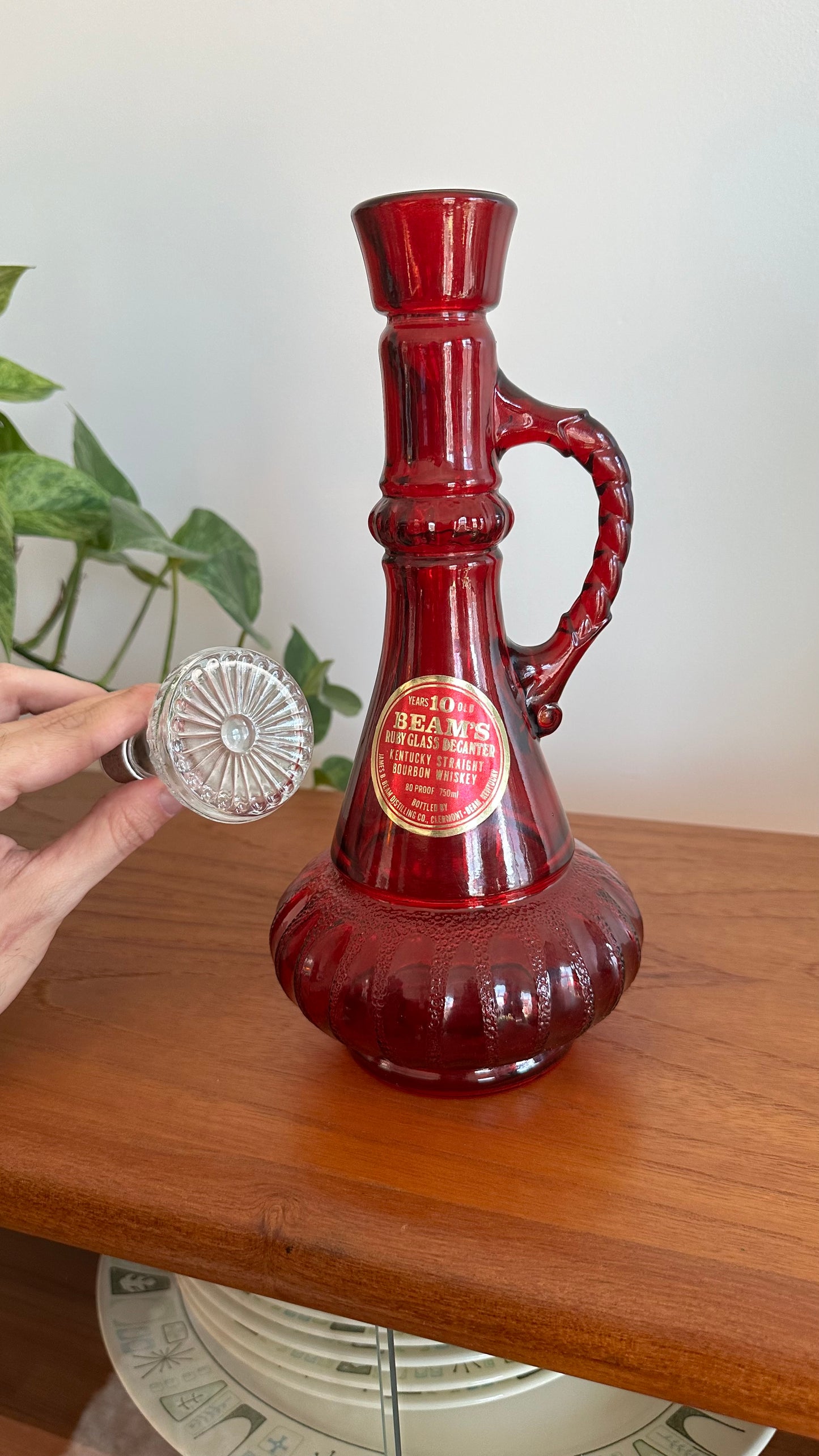 Jim Beam 1980 Red & Clear Whiskey Decanter