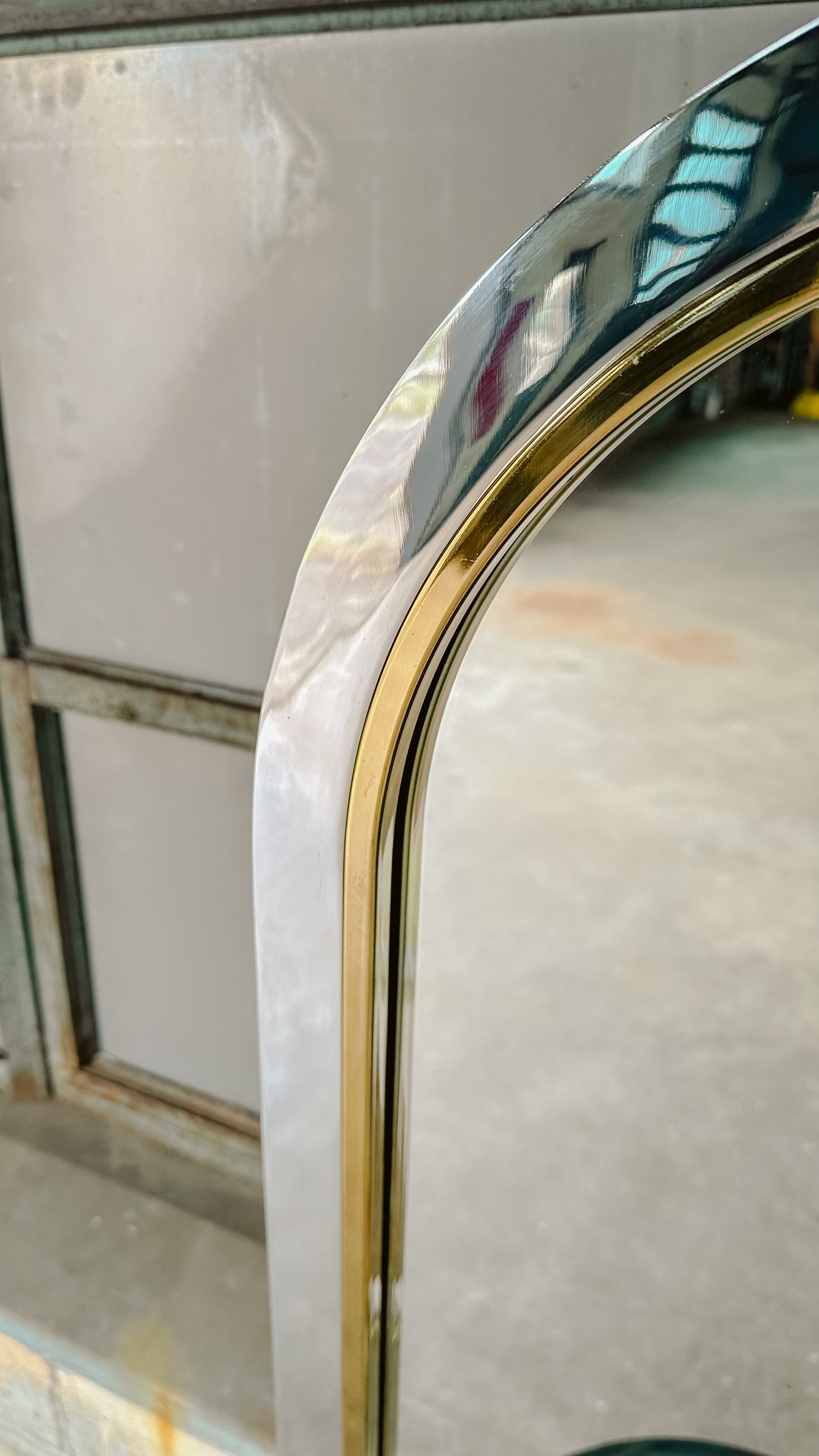 1976 Arched Chrome & Brass Hall Mirror