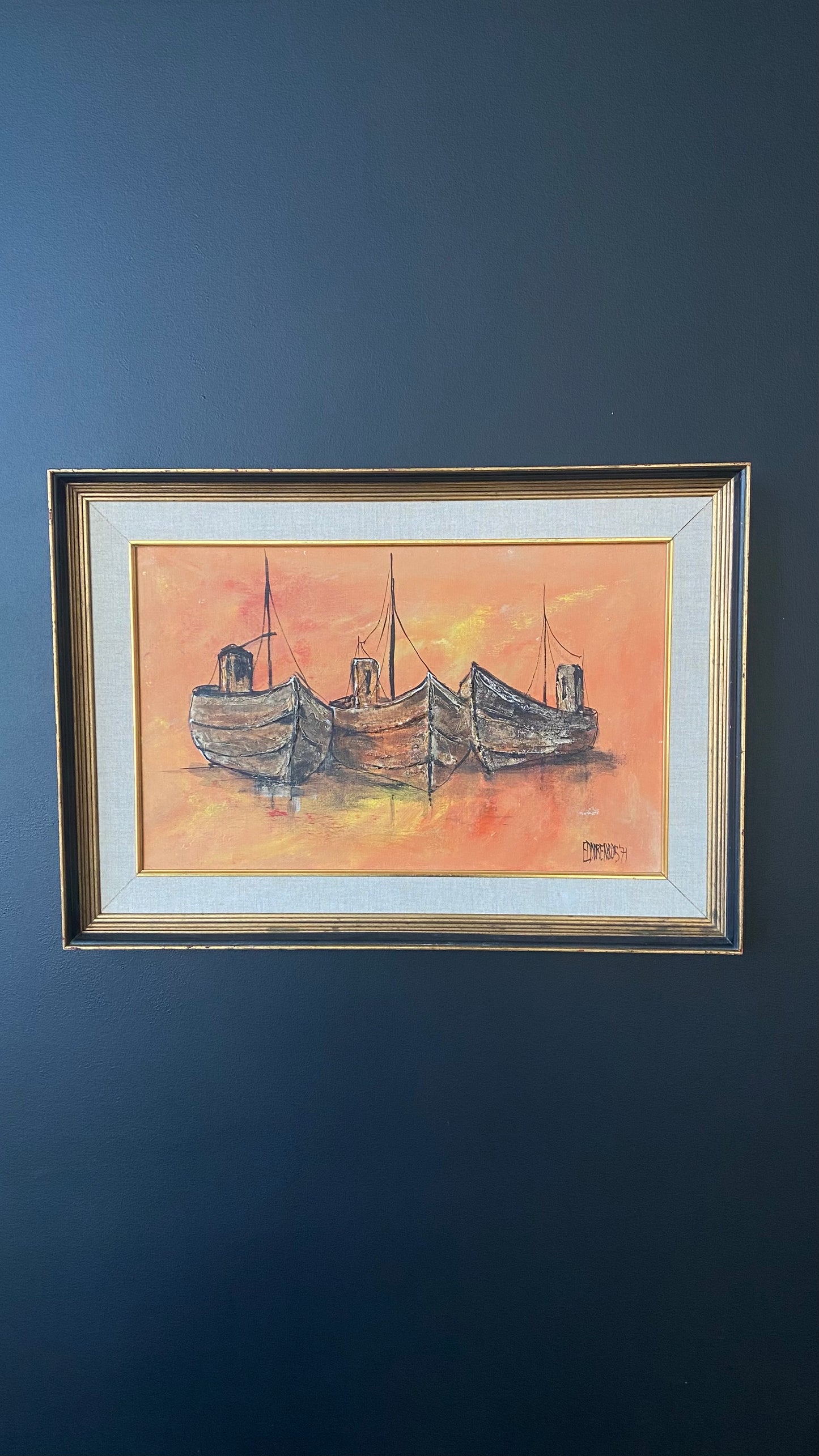 Vintage Mid-Century Ship Original Painting