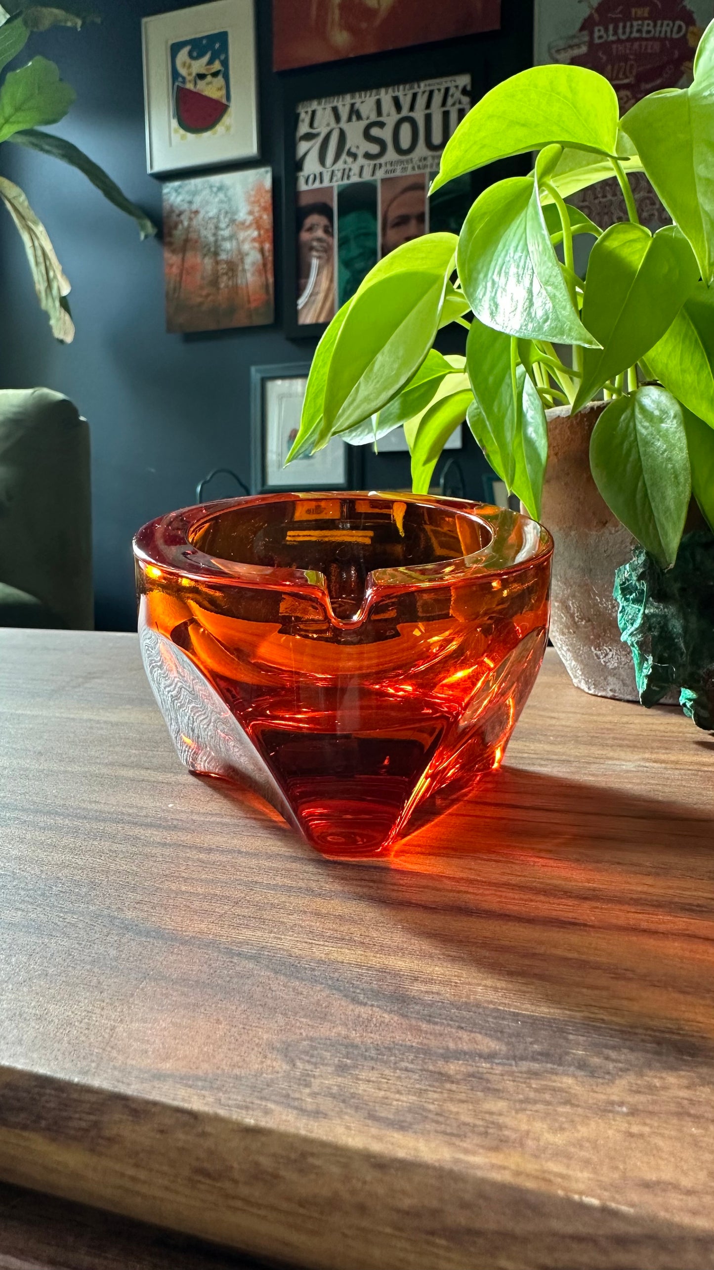 Viking Glass Persimmon Tripod Ashtray