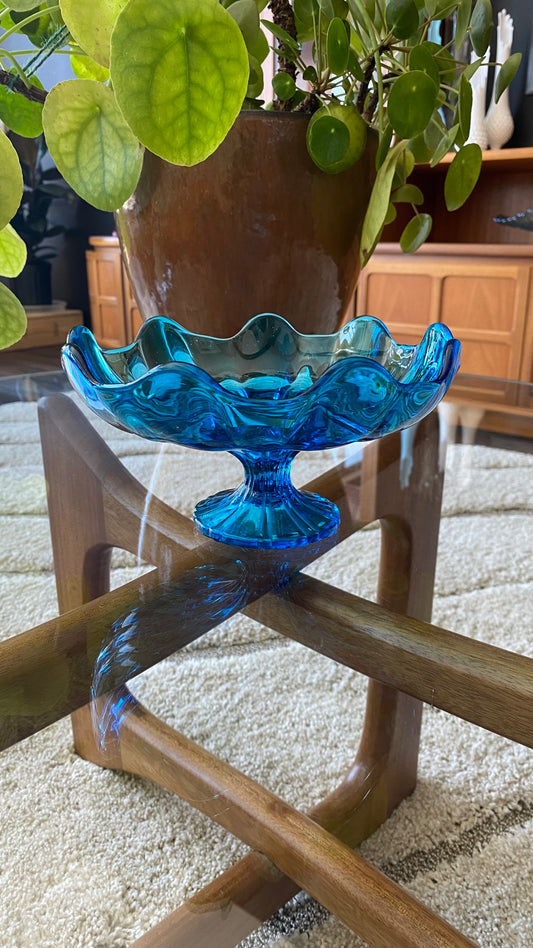 Viking Glass Mid-Century Blue Compote